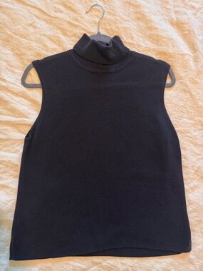 Vintage Cotton Sleeveless Black Turtleneck Knit Top Sz L